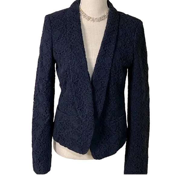 NWT Ann Taylor Loft Crochet Navy Blue blazer Size 6 - Picture 2 of 5